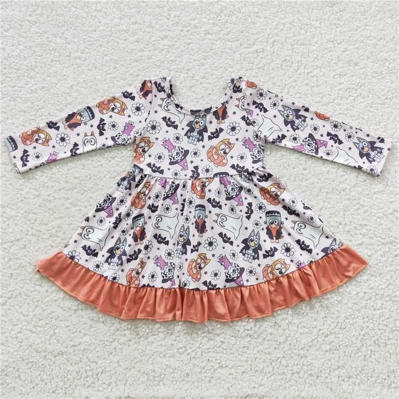 GLD0216 Baby Girls Stay Spooky Dog Knee Length Ruffle Dresses