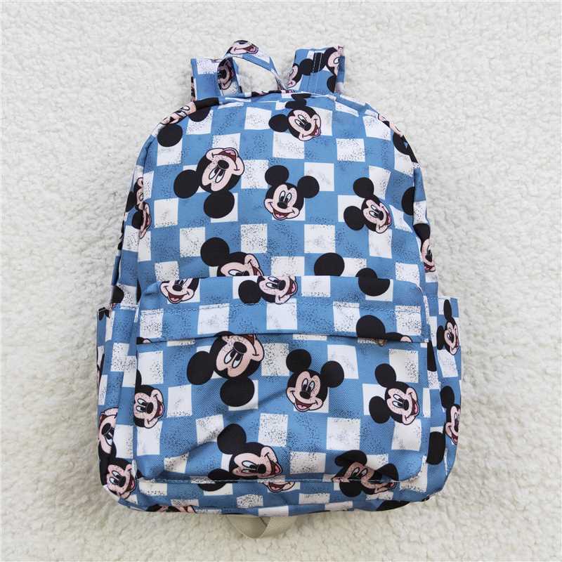 BA0091 Baby Kids Children Blue Plaid Cartoon Back Bags