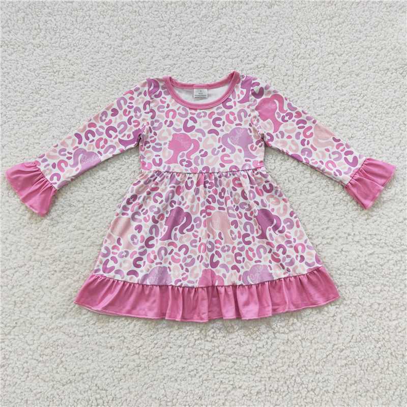 GLD0284 Baby Girls Leopard Doll Knee Length Dresses