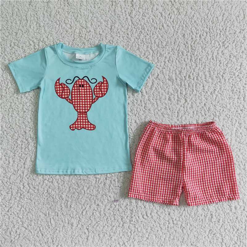 A8-3 Boys Lobster summer digital print shorts sets
