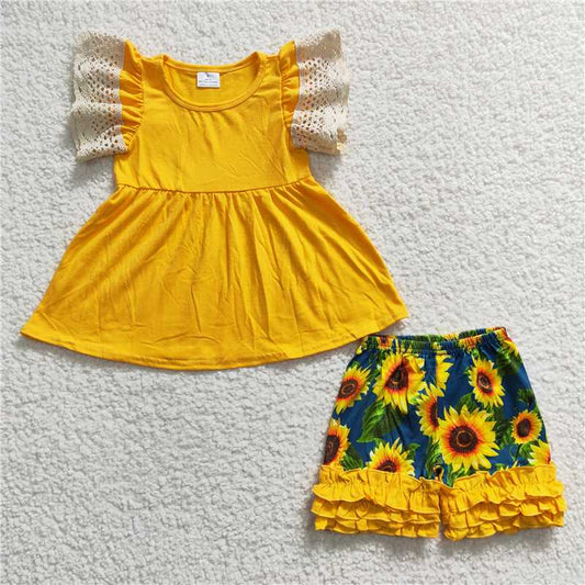 Yellow Sunflower soft shorts set