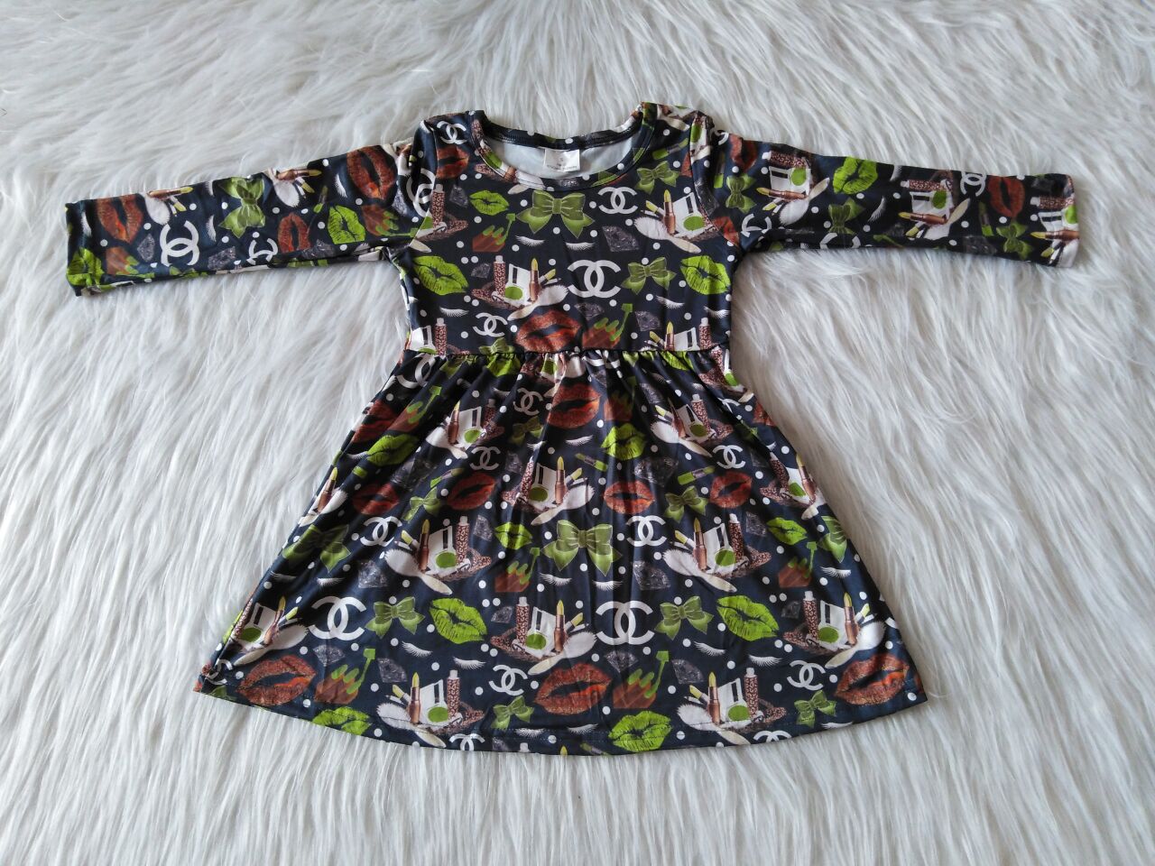 9.22 RTS NO MOQ(In stock)G1-3-1... Baby Girls Winter Dress Lipstick bow long-sleeved dress