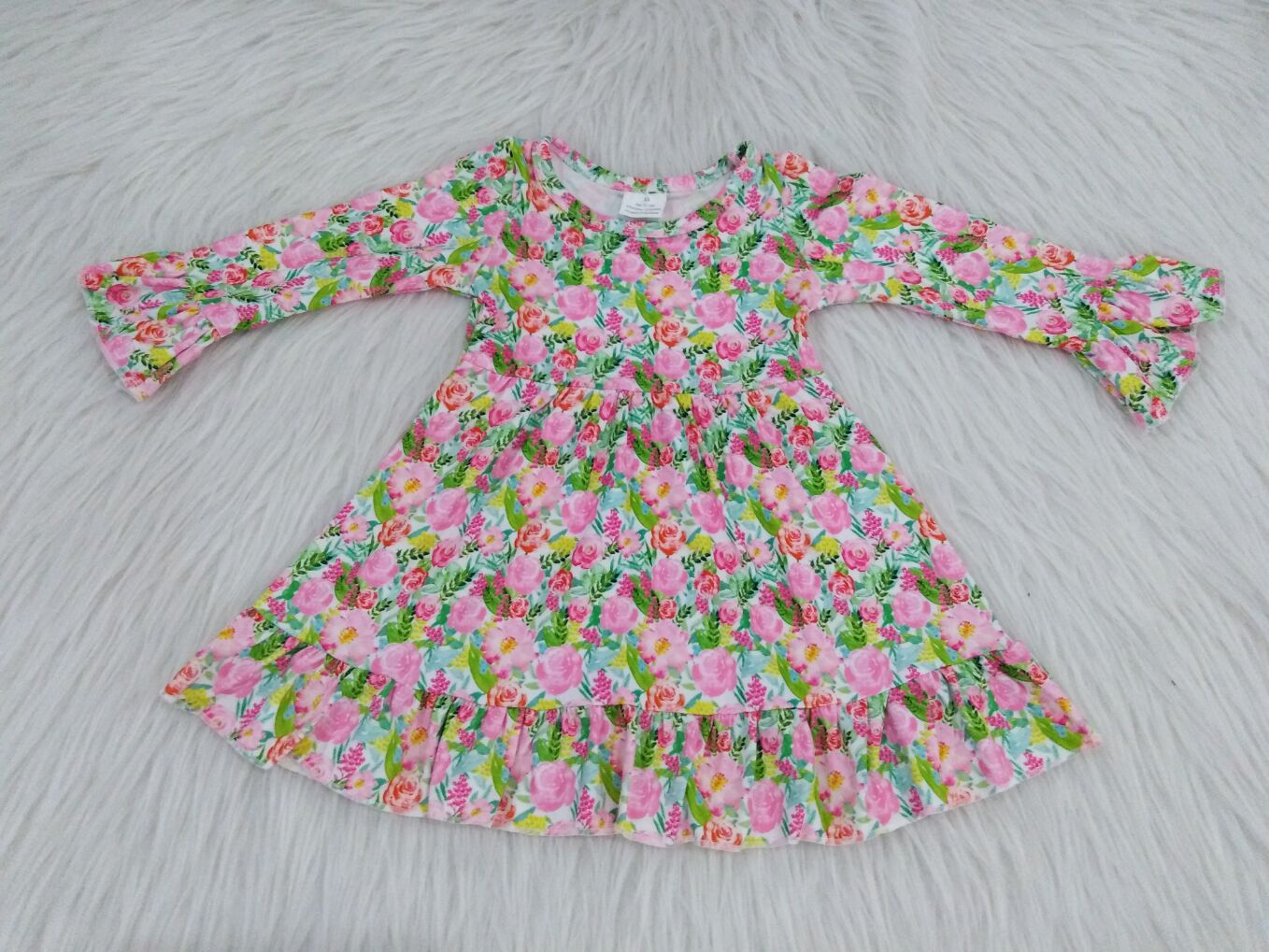 9.19 RTS NO MOQ(In stock)G1-3-2... Baby Girls Winter Dress Pink dress with flowers