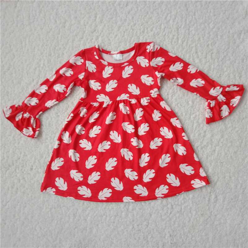 9.17 RTS NO MOQ(In stock)G2-16-8'; Baby Girls Winter Dress Baby Girls White leaves and red long-sleeved dress