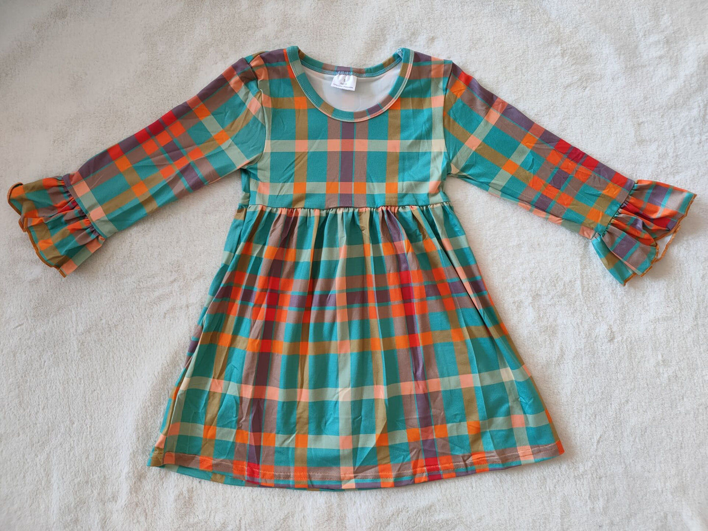 9.20 RTS NO MOQ(In stock)G2-24-5*. Baby Girls Winter Dress Plaid lace long-sleeved dress