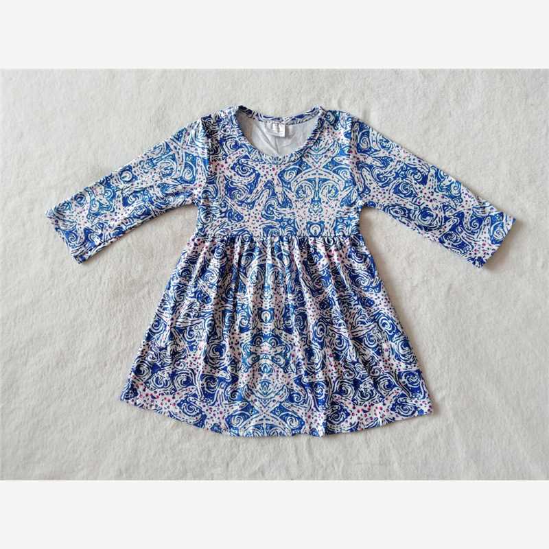 9.19 RTS NO MOQ(In stock)G2-16-2'; Baby Girls Winter Dress Blue floral long-sleeved dress