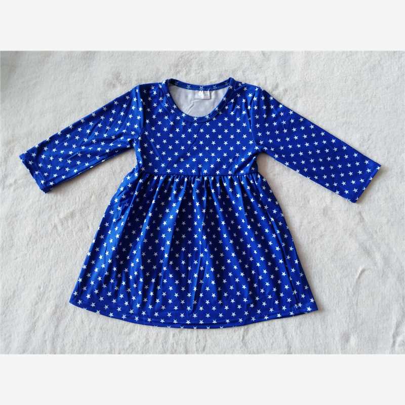 9.15 RTS NO MOQ (In stock) G4-6 Baby Girls Winter Dress Baby Girls Pentagram blue knee-length Dresses