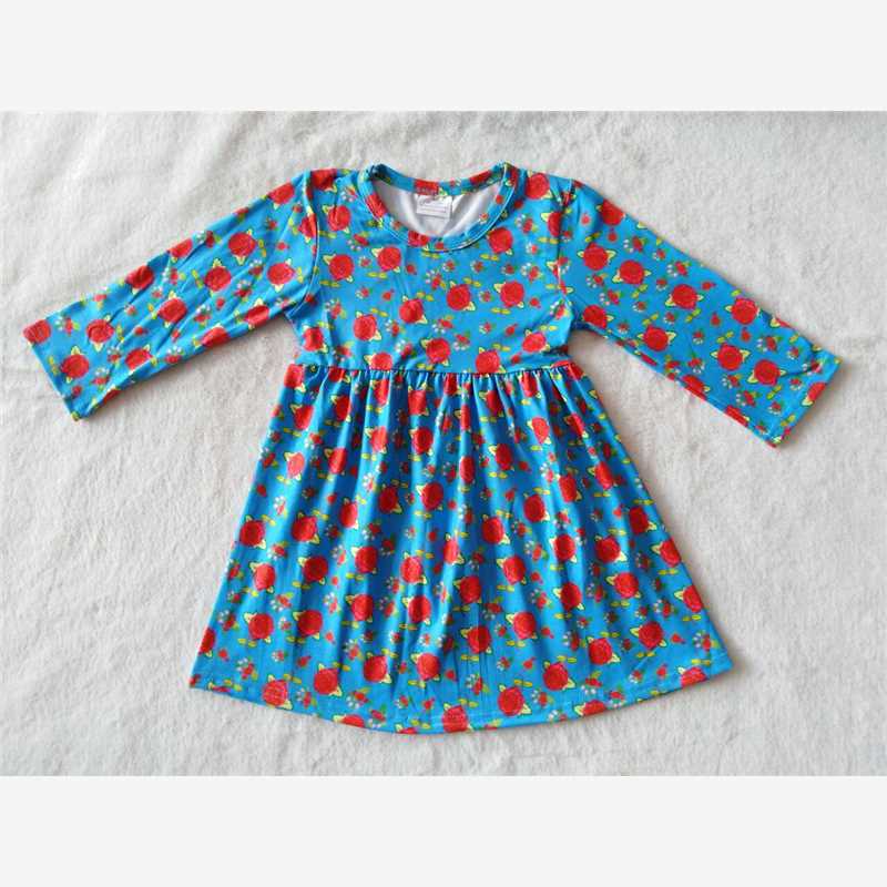 9.19 RTS NO MOQ(In stock)G2-16-4\ Baby Girls Winter Dress Red flower blue long-sleeved dress