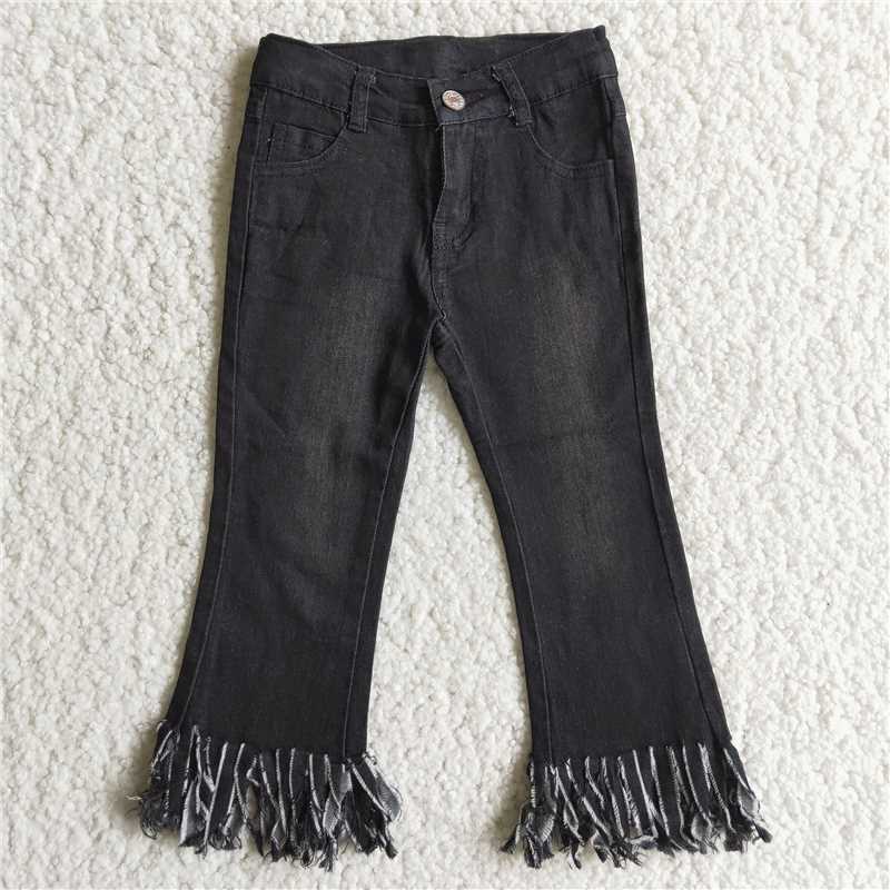 D4-30 Baby Girls Black Tassel Denim Jeans(can choose belts here)