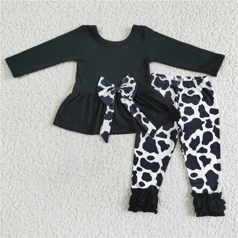 6 A16-26Black peplum match cow icing ruffle leggings outfits