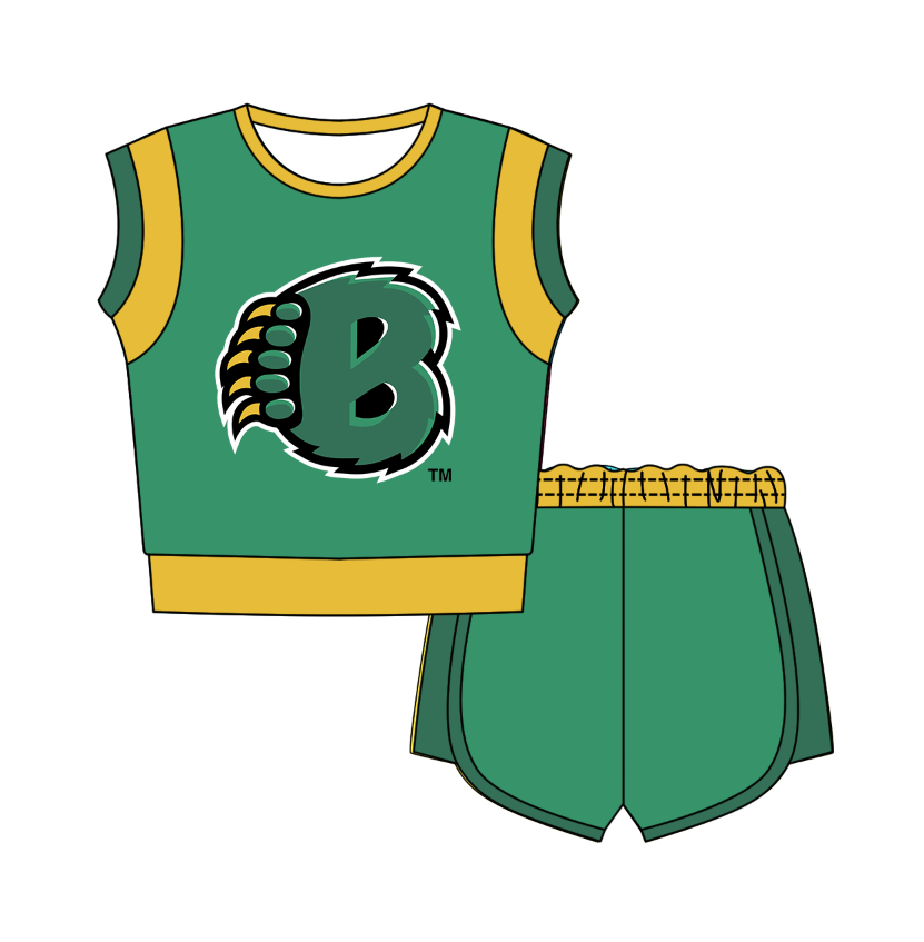 CUSTOM MOQ 5 Cute Comfortable Clothing For Kids Baby Kids Summer Light Green Sleeveless Patchwork Top Shorts Clothes Sets