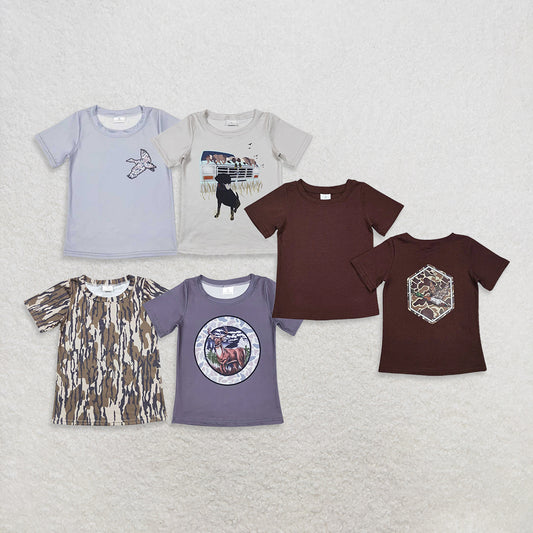 USA Warehouse (IN STOCK) Grey Short Sleeve Camo Duck Boy Shirt Kids Hunting Clothing Olive Green Dog Patterned Boys Outfit