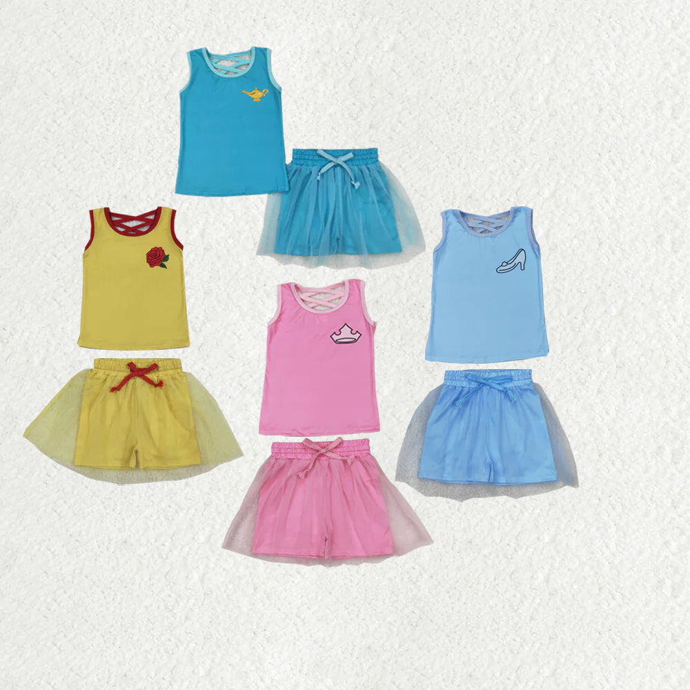 10.18 RTS Sibling Baby Girls Sleeveless Princess Vest Shirt Tassel Short Skirt Clothes Sets