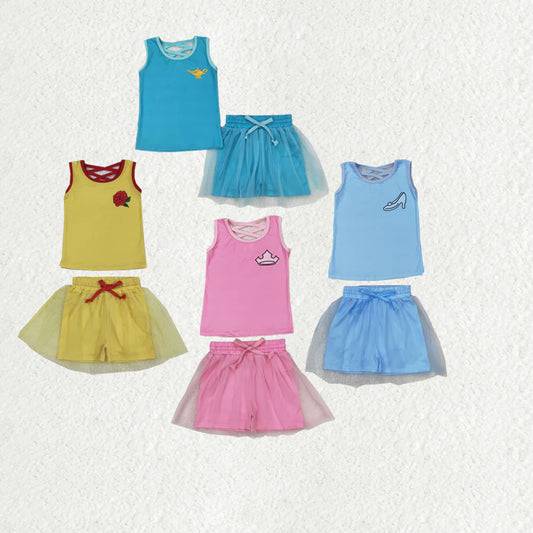 10.18 RTS Sibling Baby Girls Sleeveless Princess Vest Shirt Tassel Short Skirt Clothes Sets