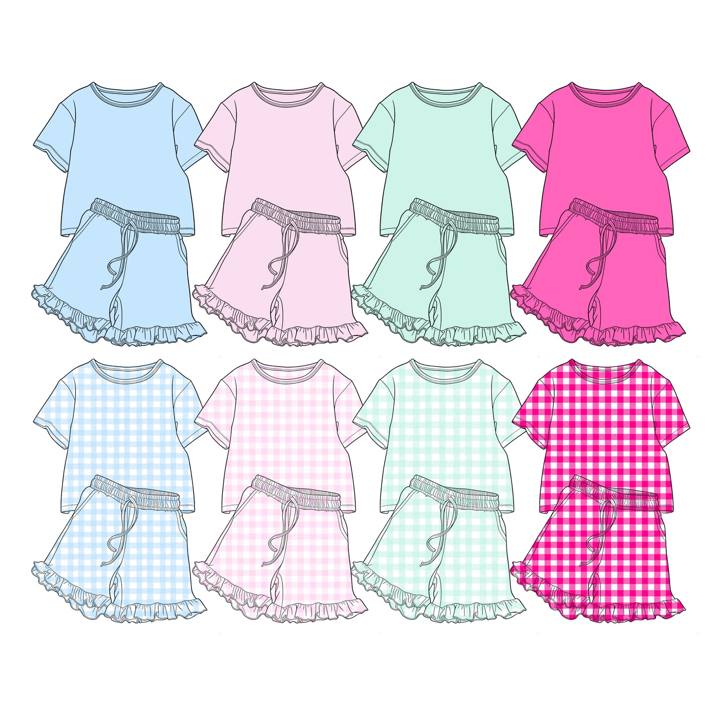 CUSTOM MOQ 5 Sibling Baby Girls Summer Short SleeveTunic Ruffle Shorts Clothes Sets