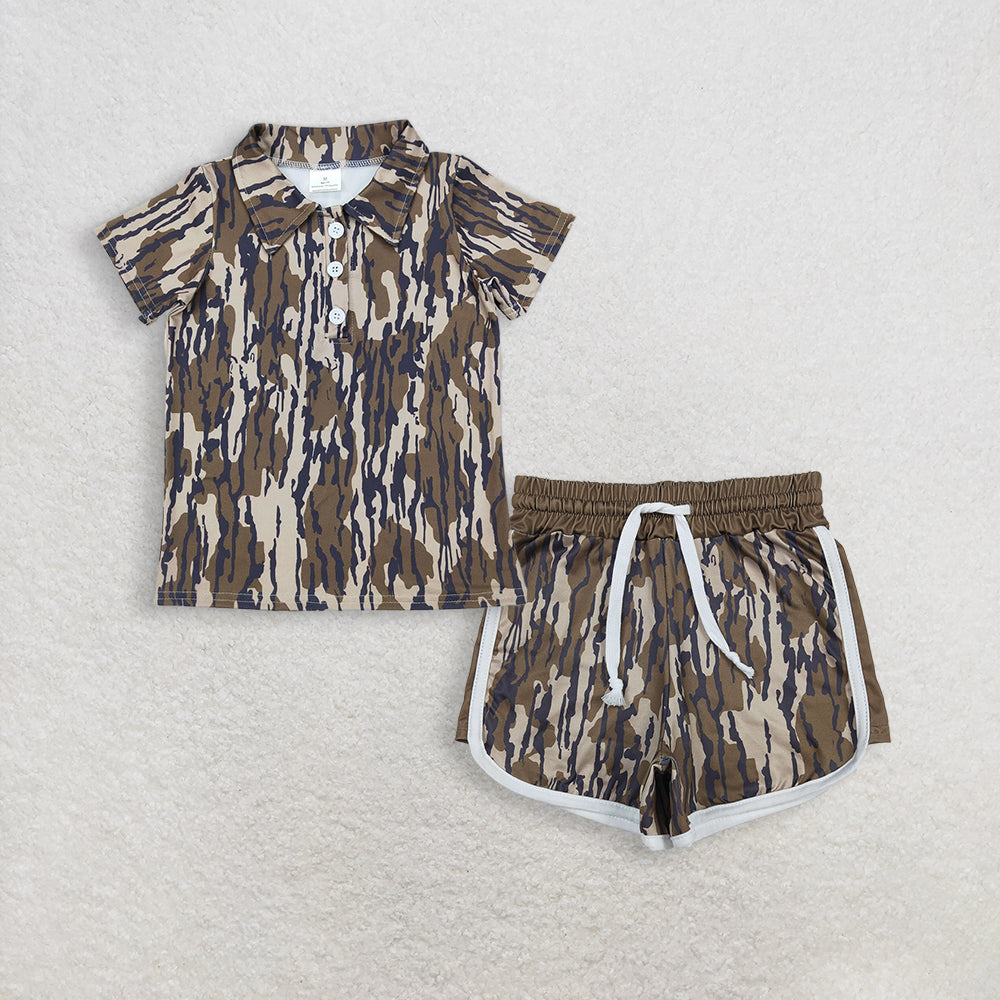 3.16 RTS NO MOQ (In stock)BT1207 + SS0739 Fashion Clothing For Baby Boys Short Sleeves Camo Button Polo Shirts Tops Shorts Bottom