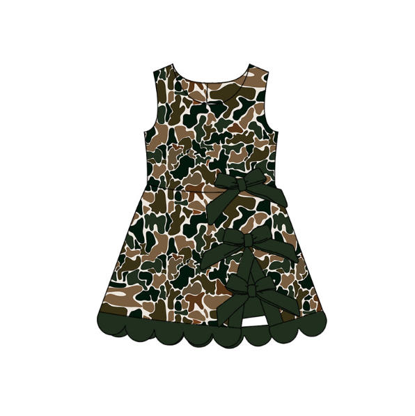 Pre order No Moq milk silk Baby Girls Camo Yoga Active Scallop Bows Short Knee Length Dres