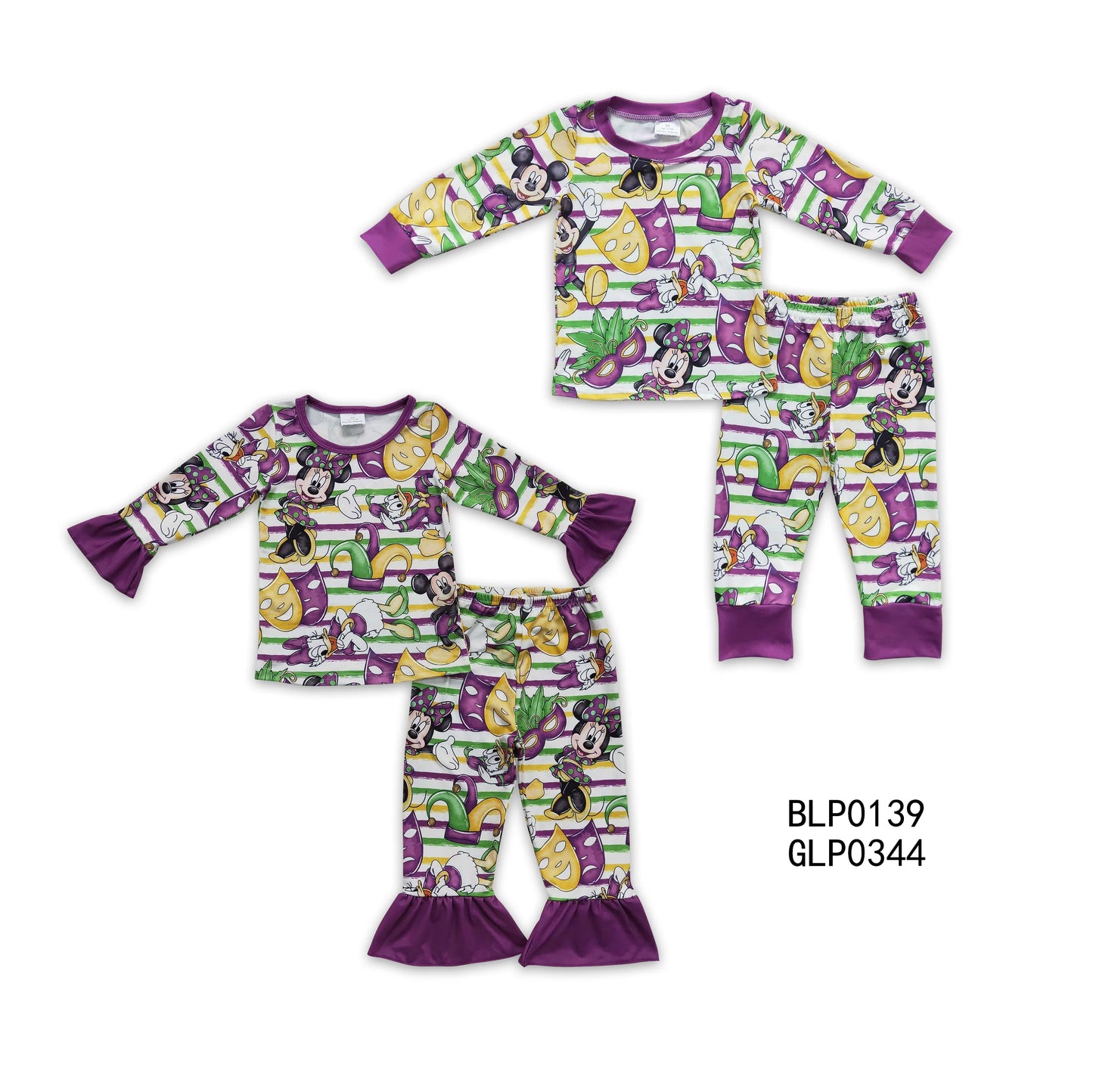BLP0139+GLP0344 Baby Girls and Boys Clown-Mask Purple Striped Long Sleeve Pants Set