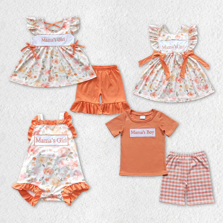 Mommy's Girl Orange Floral Dresses Rompers Clothes Sets