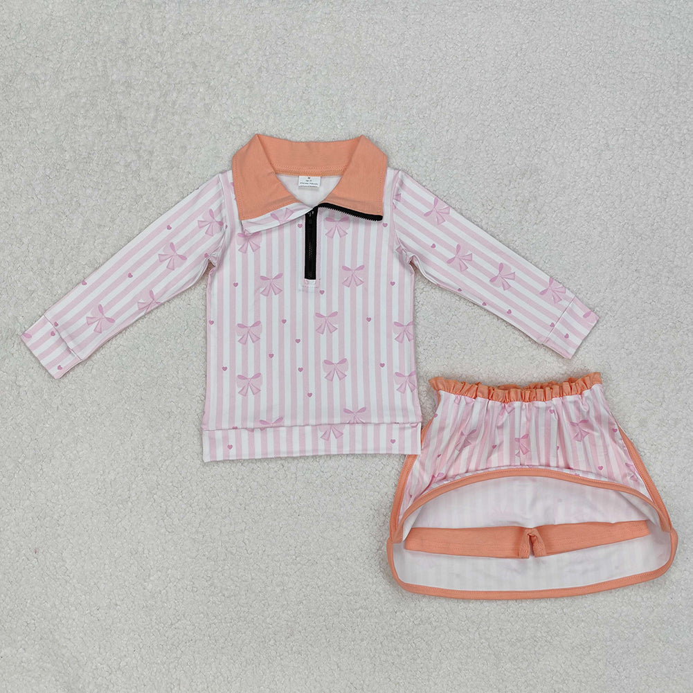 GLD1004Kids Girls Pink Stripe Pullover Skirt Clothing Set Comfortable Soft Polyester Outfit for Children