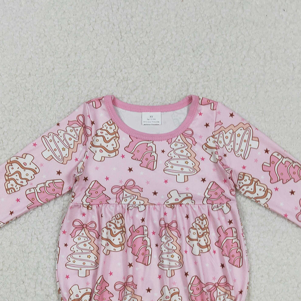 RTS NO MOQ (In stock)LR2301 Baby Girls Winter Rompers Long Sleeve Romper Pink Bow Christmas Tree Cake Design Cute Holiday Outfit for Little Ones