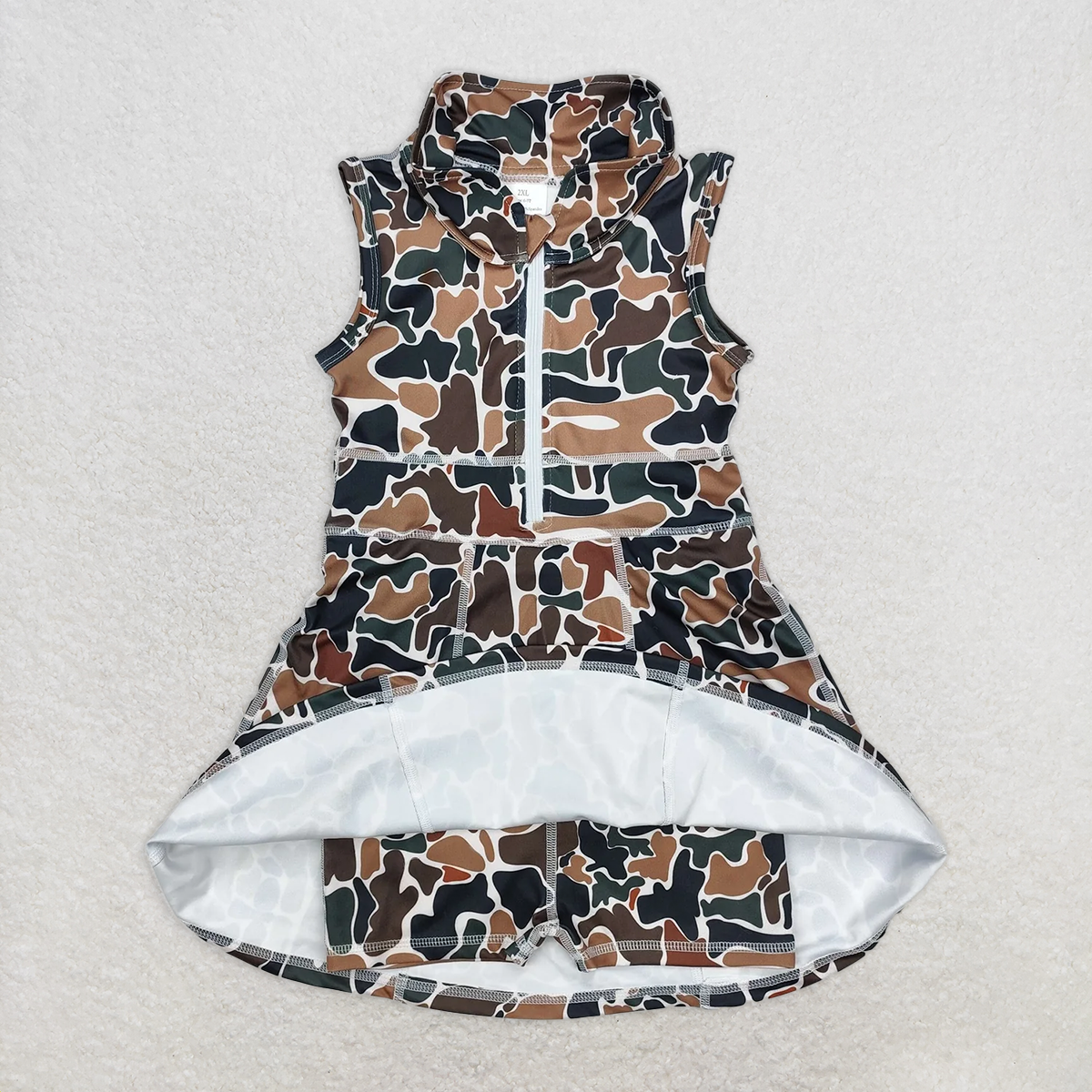 USA Shop (in stock)GSD1382 RTS NO MOQ Baby Girls Summer Sports Dress Baby Girls Brown Camo Athletic Active Wear Knee Length Dresses