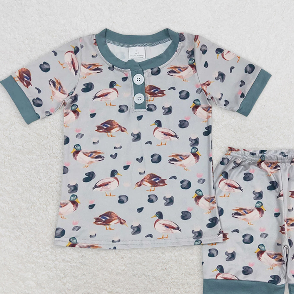 BSSO0282 RTS NO MOQ Baby Boys Summer Pajamas Outfits Baby Boys Duck Hunting Short Sleeve Tops Shorts Clothing Sets