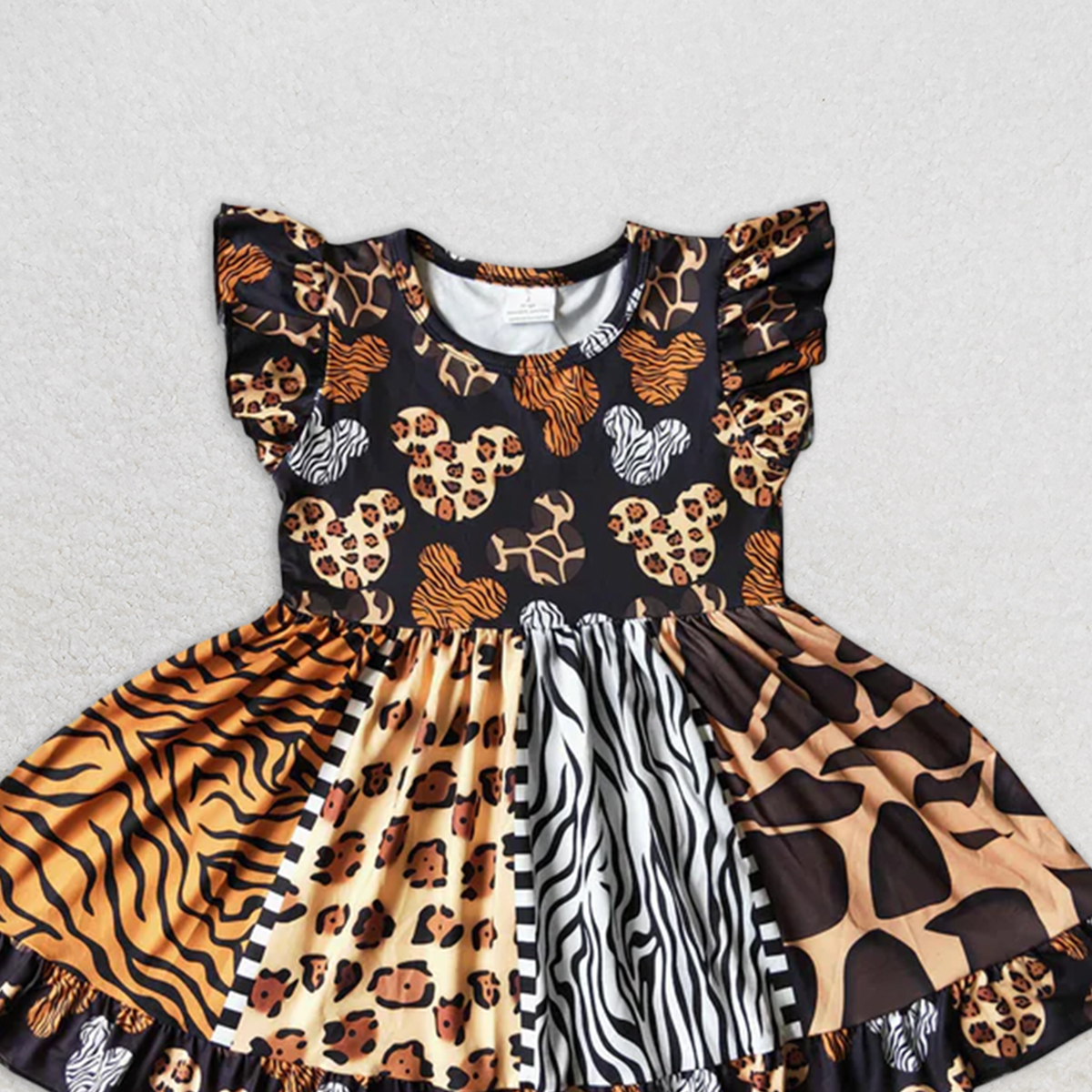 7.18 D8-30 RTS NO MOQ Baby Girls Summer Dress baby girls Halloween dress over knee Leopard print clothes flying sleeve