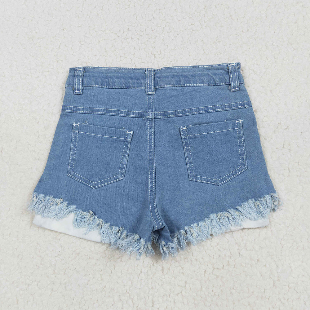 NC0003 RTS NO MOQ Baby Girls Denim Pants Baby Girls 4th Of July Sibling Sister Denim Shorts