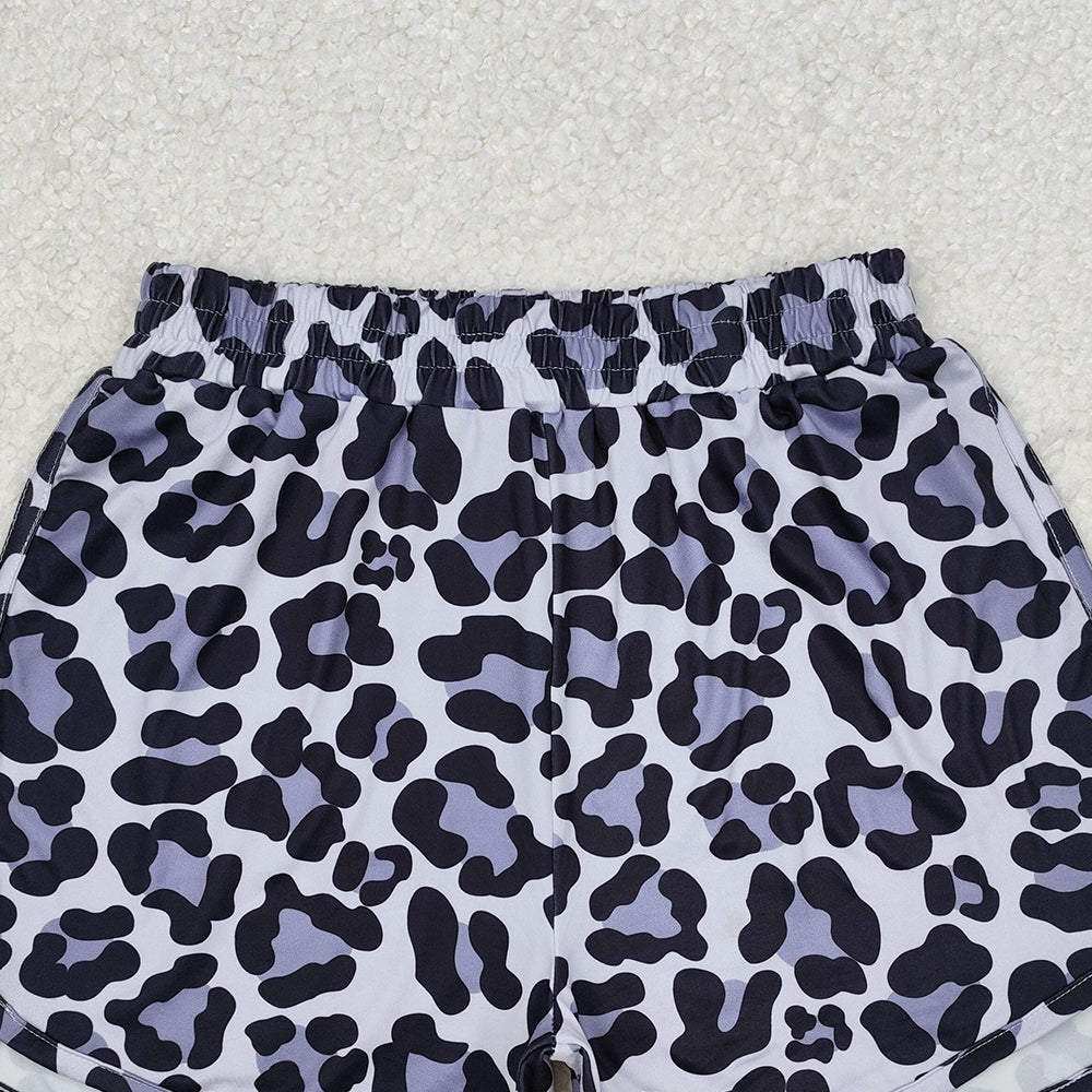 4.24 SS0385 RTS NO MOQ Black leopard elastic waist adult women summer shorts