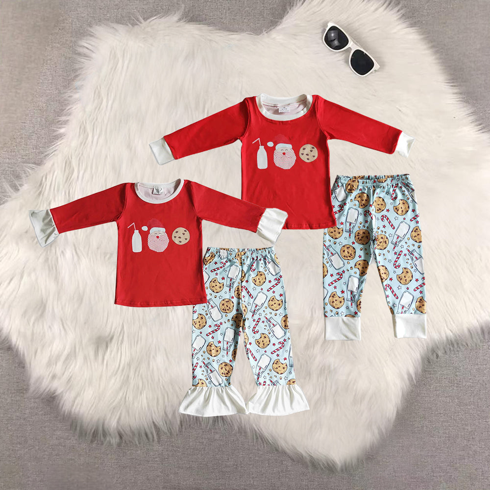 8.21 RTS Sibling Baby Boys Girls Milk santa biscuit kids boy red Christmas pajamas