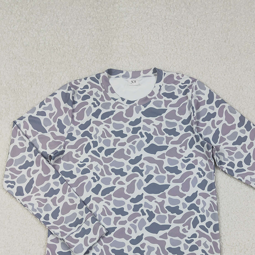 10.10 RTS NO MOQ (In stock)GT1127 Adult Women Light Grey Camo Long Sleeves Yoga Active Tee Shirts Top