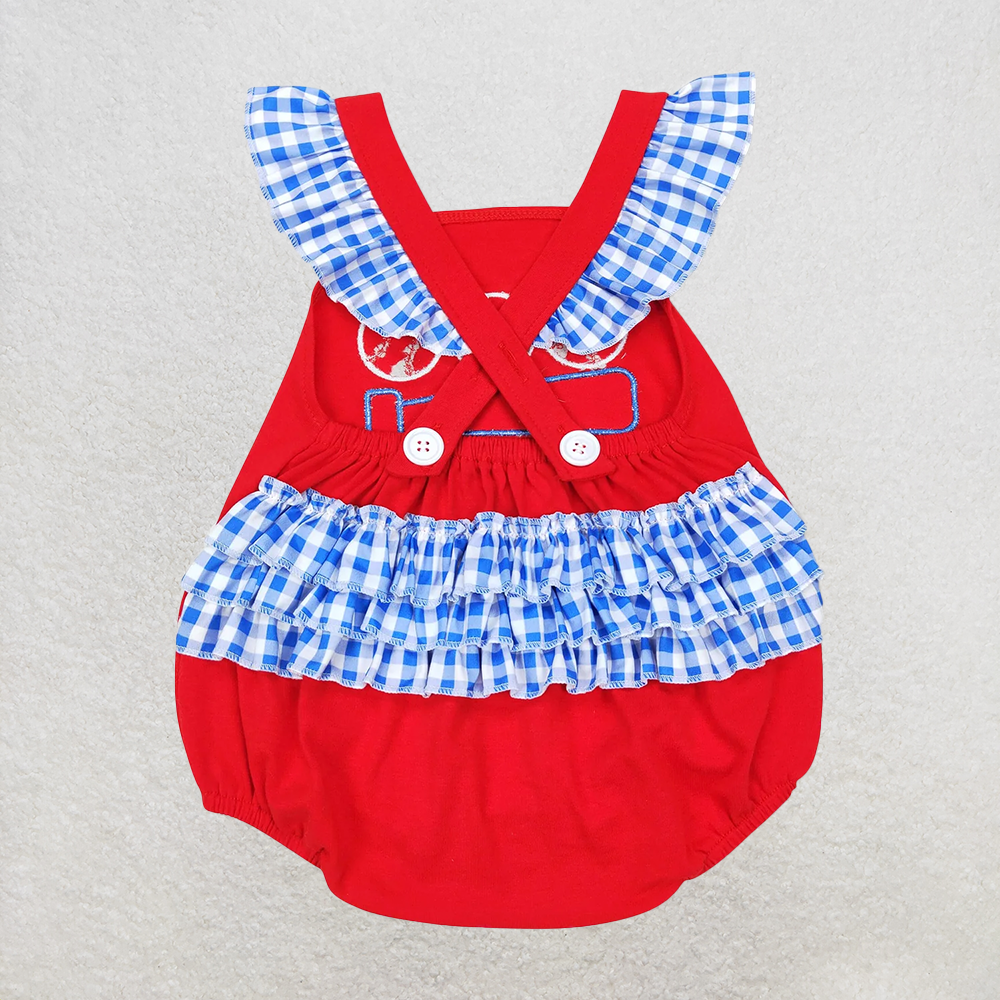 6.16 SR0686 RTS NO MOQ Baby Girls Summer Rompers Red baseball plaid ruffle baby girls romper