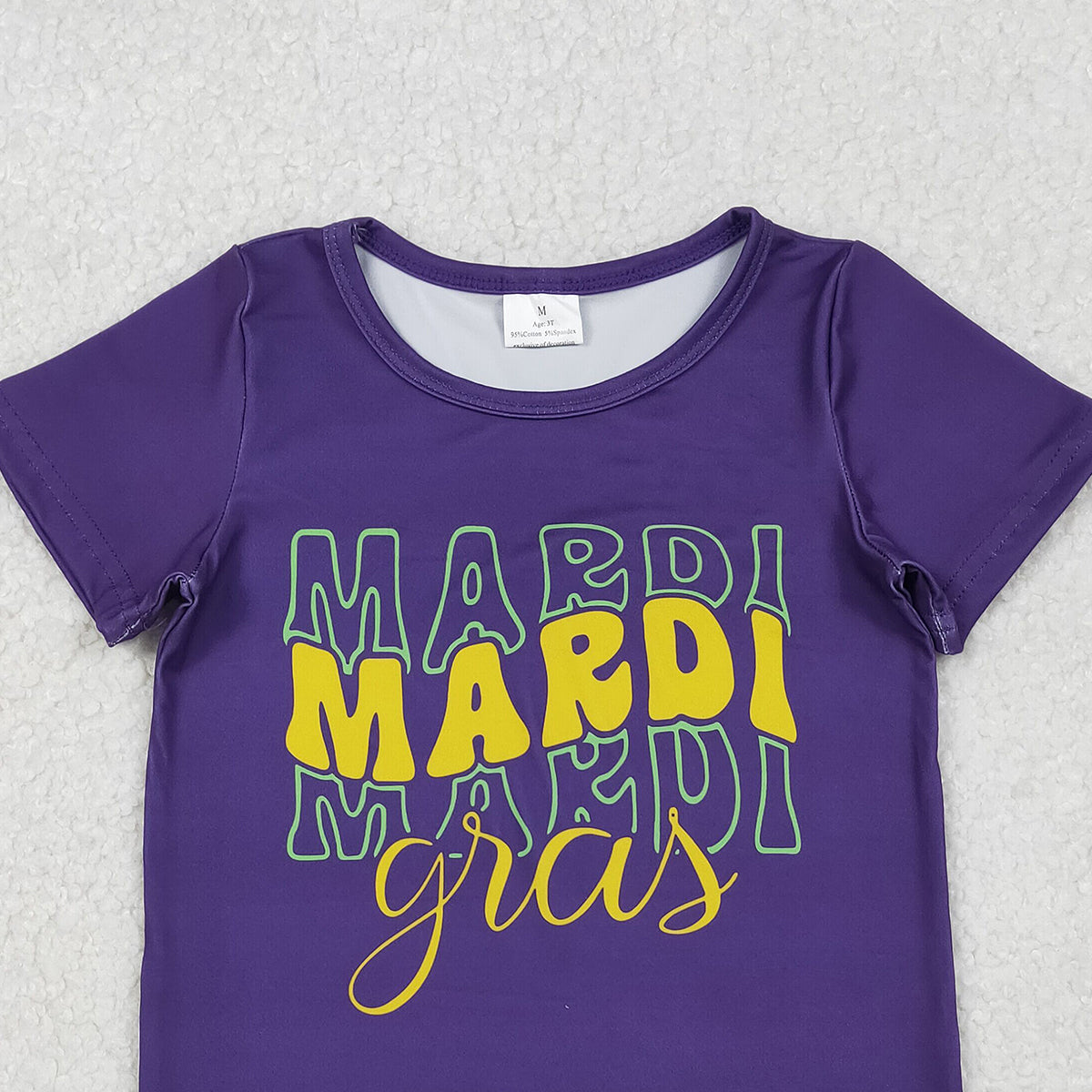 10.23 RTS NO MOQ (In stock)GT1253 Baby Girls Summer Tops Baby Girls Purple Short Sleeve Mardigras Tee Shirts Top