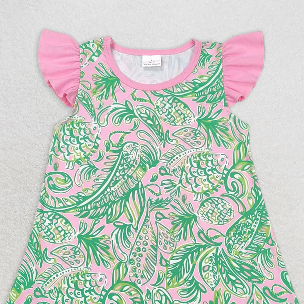 GT0561 RTS NO MOQ Baby Girls Summer Tops Baby Girls Hot Pink Gren Fish Peart Tunic Top
