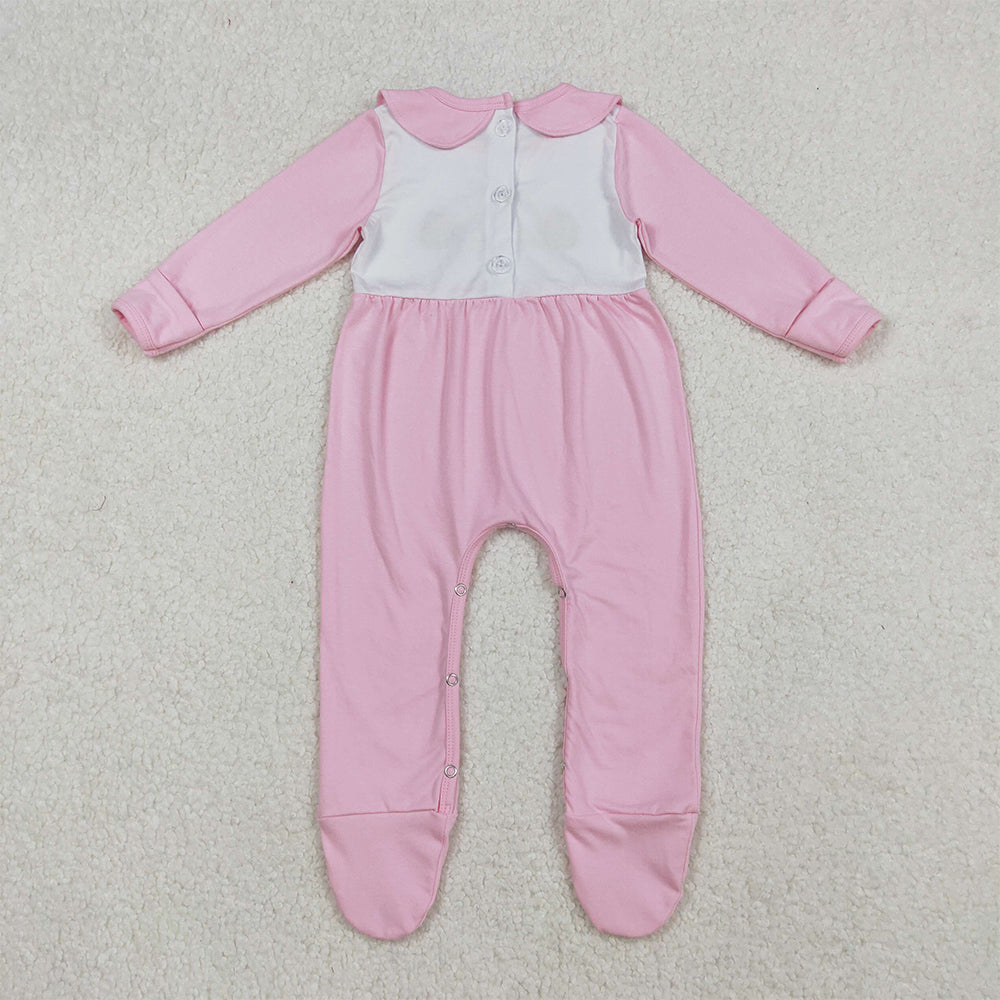 RTS NO MOQ (In stock)LR2563 Baby Girls Winter Rompers Embroidery Pumpkins Turkey Baby Thanksgiving Pink Fall Footed Rompers