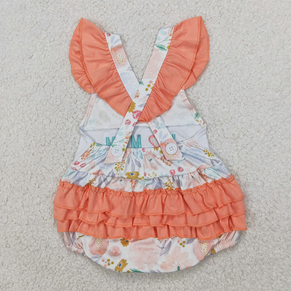 4.07 SR2948 RTS NO MOQ Baby Girls Summer Rompers I love Mom floral ruffle baby girls summer romper