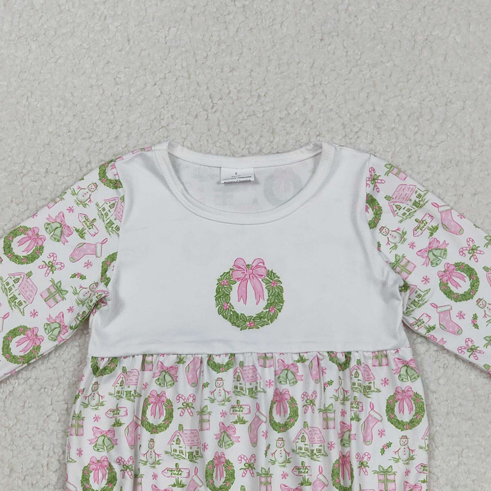 RTS NO MOQ (In stock)LR2325 Baby Girls Winter Rompers Baby Girls Long Sleeves Pink Gifts Bows Holly Plaid Ruffle Rompers