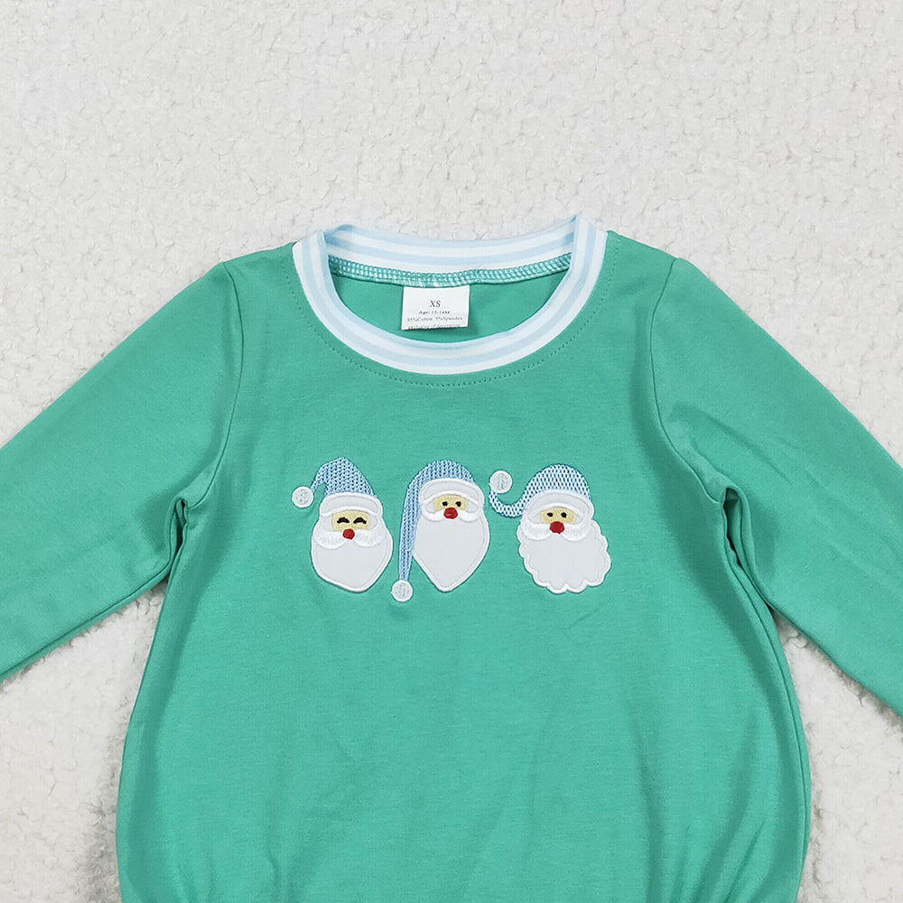 RTS NO MOQ (In stock)LR2412 Baby Boys Winter Rompers Embroidery Santa Baby Boys Green Christmas Rompers