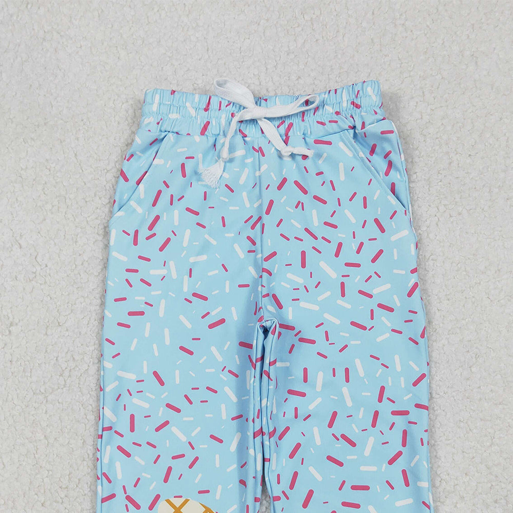 RTS NO MOQ (In stock)P0814 Baby Girls Pants Blue Drip Team Pockets Yoga Active Pants