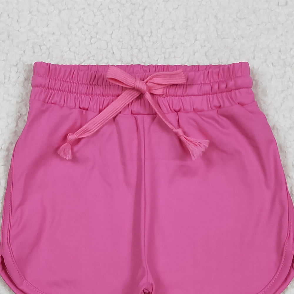 8.25 SS0503 RTS NO MOQ Baby Girls Summer Yoga Shorts Baby Girls Hot Pink Belt Yoga Shorts Bottoms