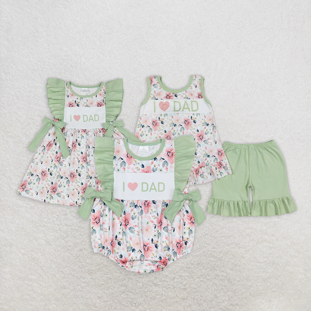 7.22 RTS NO MOQ Sleeveless I love DAD floral tunic shorts girls outfits dress rompers