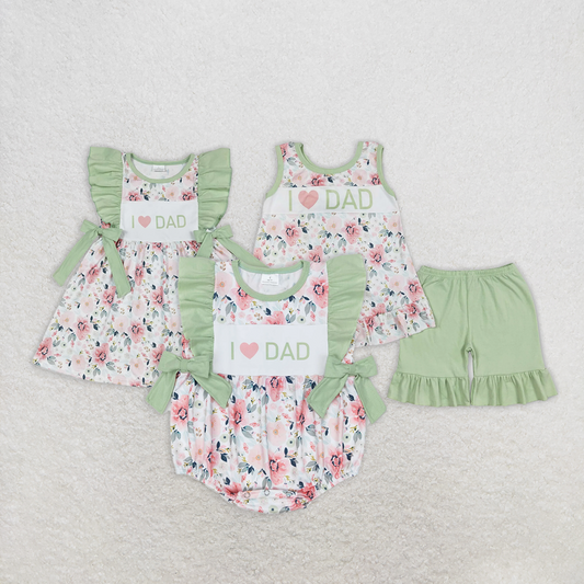 7.22  RTS NO MOQ Sleeveless I love DAD floral tunic shorts girls outfits dress rompers