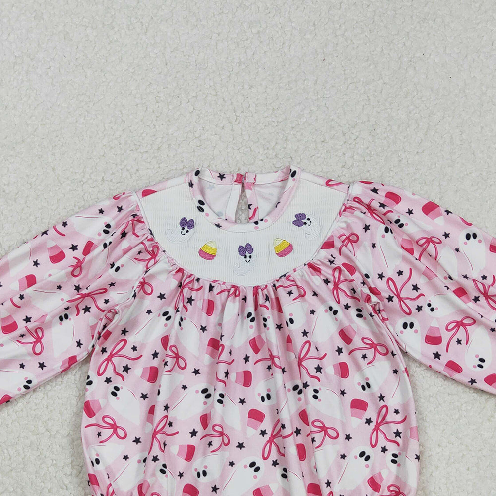 RTS NO MOQ (In stock)LR2216 Baby Girls Winter Rompers Pink Flowers Smocked Rompers Thanksgiving Turkey Outfit Cute Baby Girl Clothing Holiday Rompers