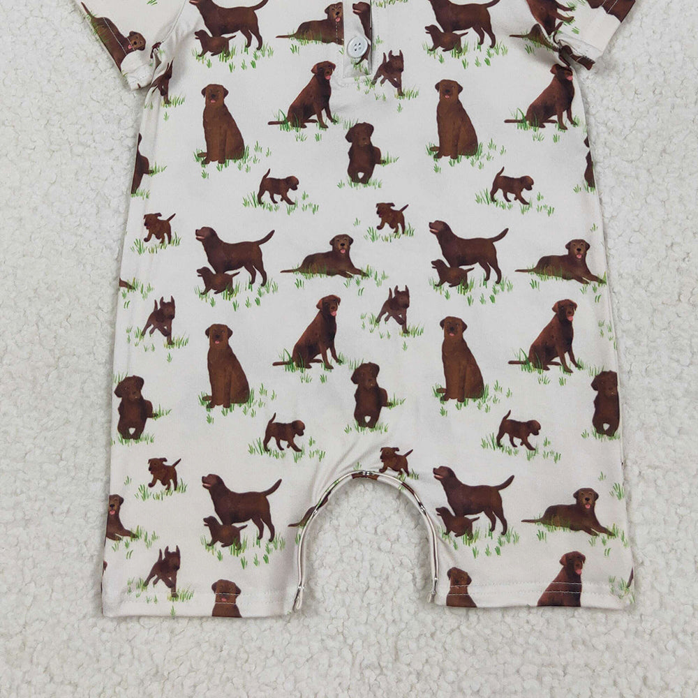 RTS NO MOQ (In stock)SR3174 Baby Boys Summer Rompers Baby Boys Short Sleeves Button Dogs Plaid Shorts Rompers