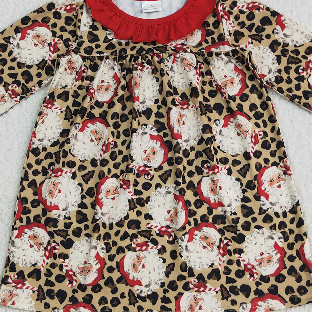 8.13 GLD1065 RTS NO MOQ Baby Girls Winter Dress Baby Girls Christmas Santa Leopard Knee Length Dresses