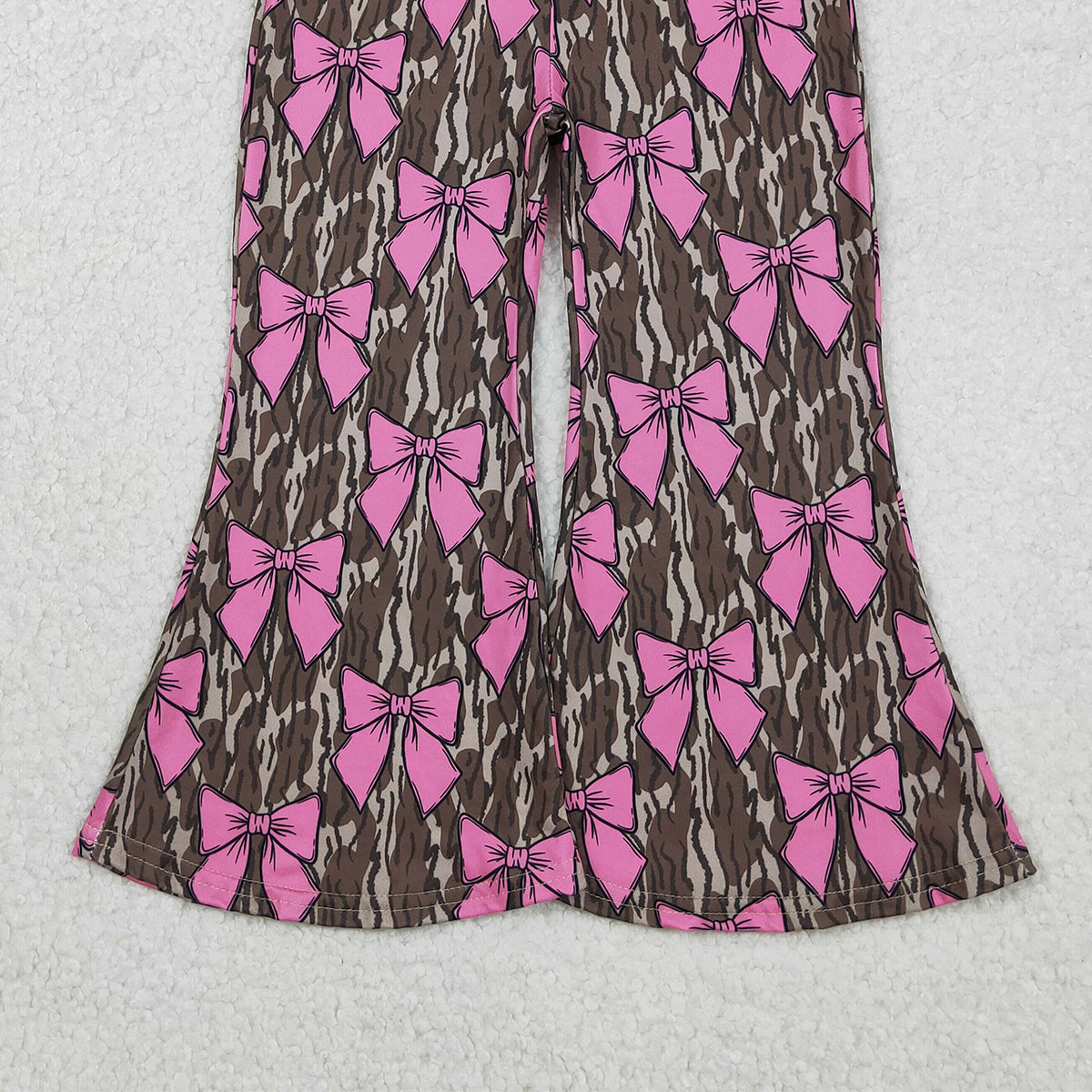 11.4 RTS NO MOQ (In stock)P0896 Baby Girls Olive Camo Pink Bows Bell Bottom Pants