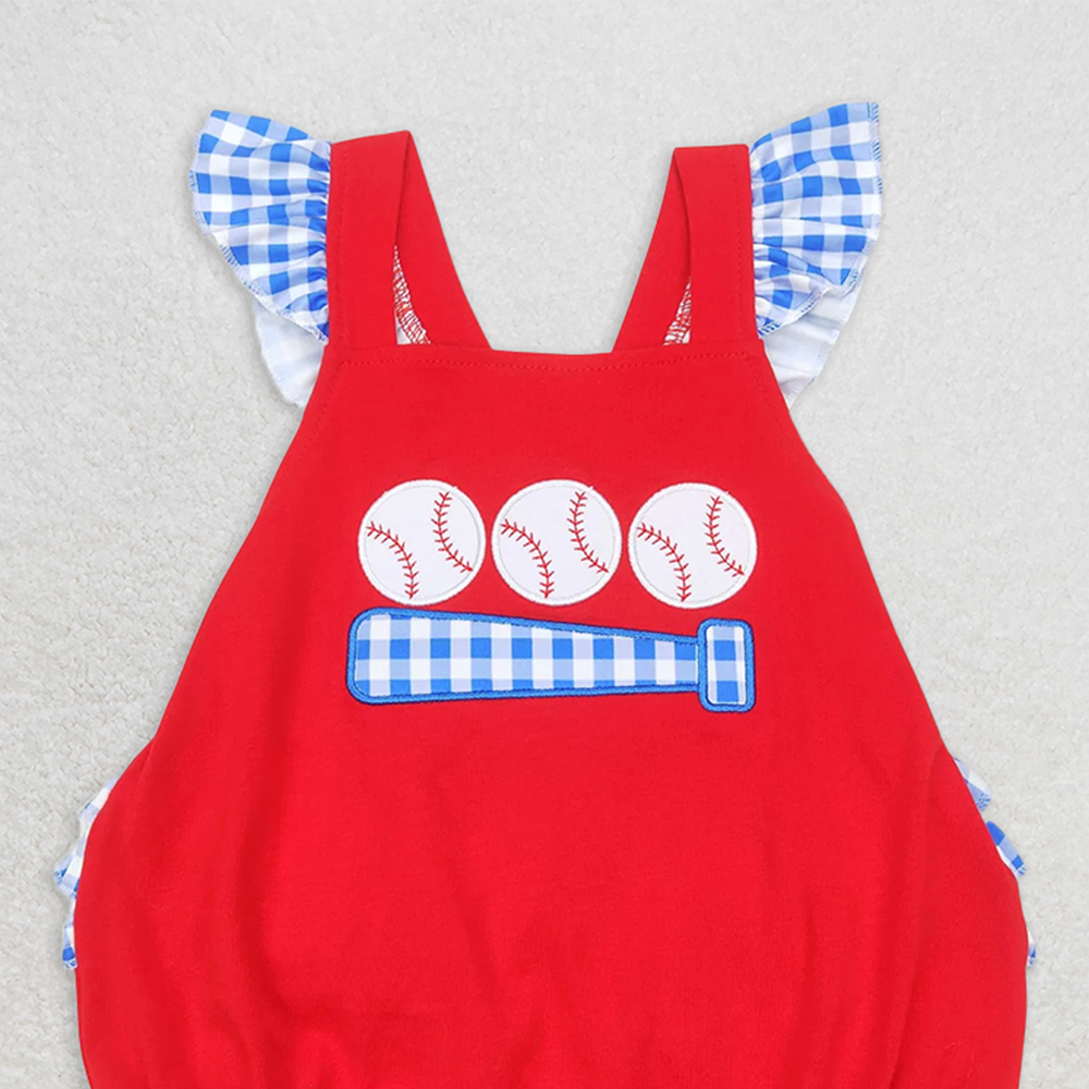6.16 SR0686 RTS NO MOQ Baby Girls Summer Rompers Red baseball plaid ruffle baby girls romper