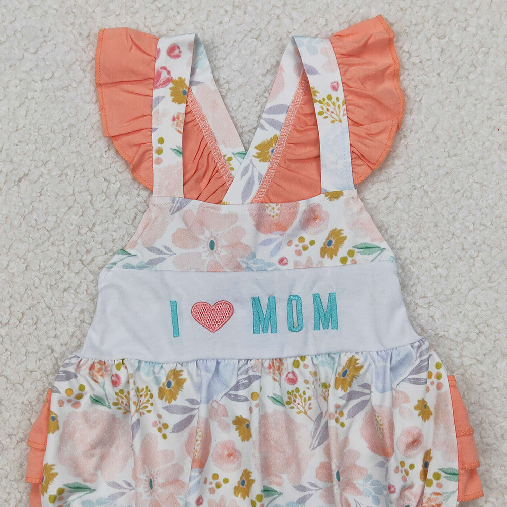 4.07 SR2948 RTS NO MOQ Baby Girls Summer Rompers I love Mom floral ruffle baby girls summer romper