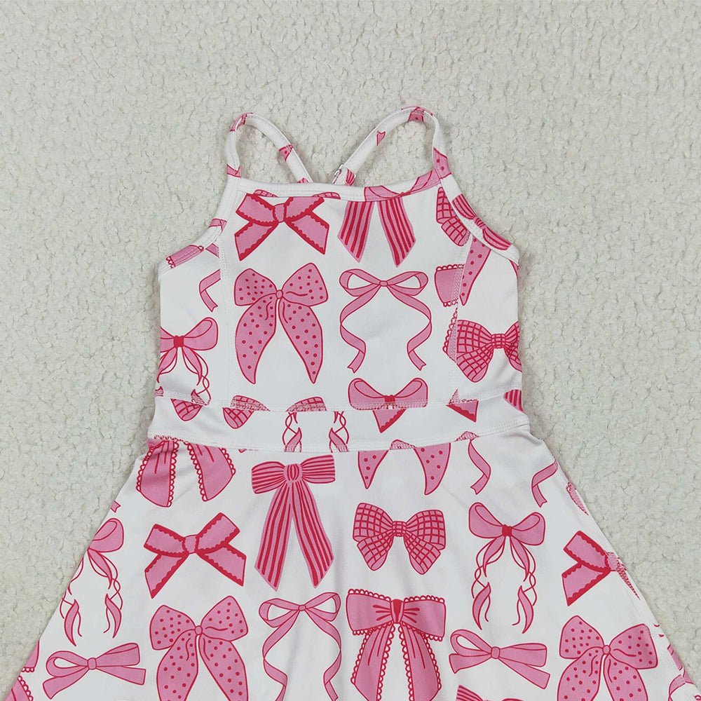 8.19 USA Shop (in stock)GSD2564 Baby Girls Summer Yoga Dress Baby Girls Strap Hot Pink Bows Plaid Activity Wear Yoga Knee Length Dresses